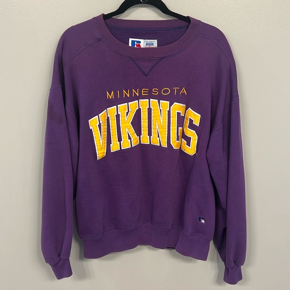 VTG VIKINGS RUSSELL ATHLETIC TOP TEAMS HIGH COTTON PATCH SWEATSHIRT
